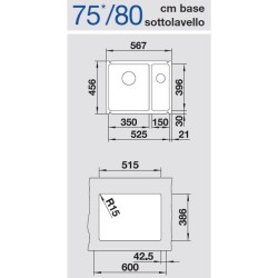 Blanco SUBLINE 350/150-U Sottotop Ceramica basalto  1516976 - 523746